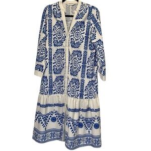 Goodnight Macaroon Blue and White Long Sleeve Dress Size L